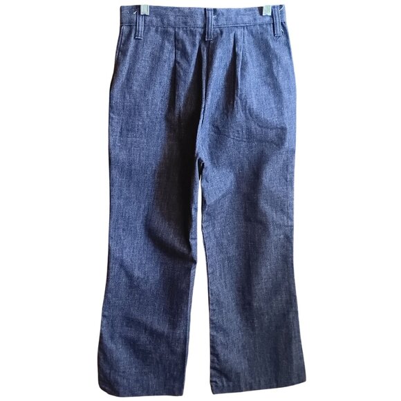 26x27 Vintage Bellbottom Jeans High Waist 1970s Hippie Disc Raw Denim Indigo - Picture 2 of 6